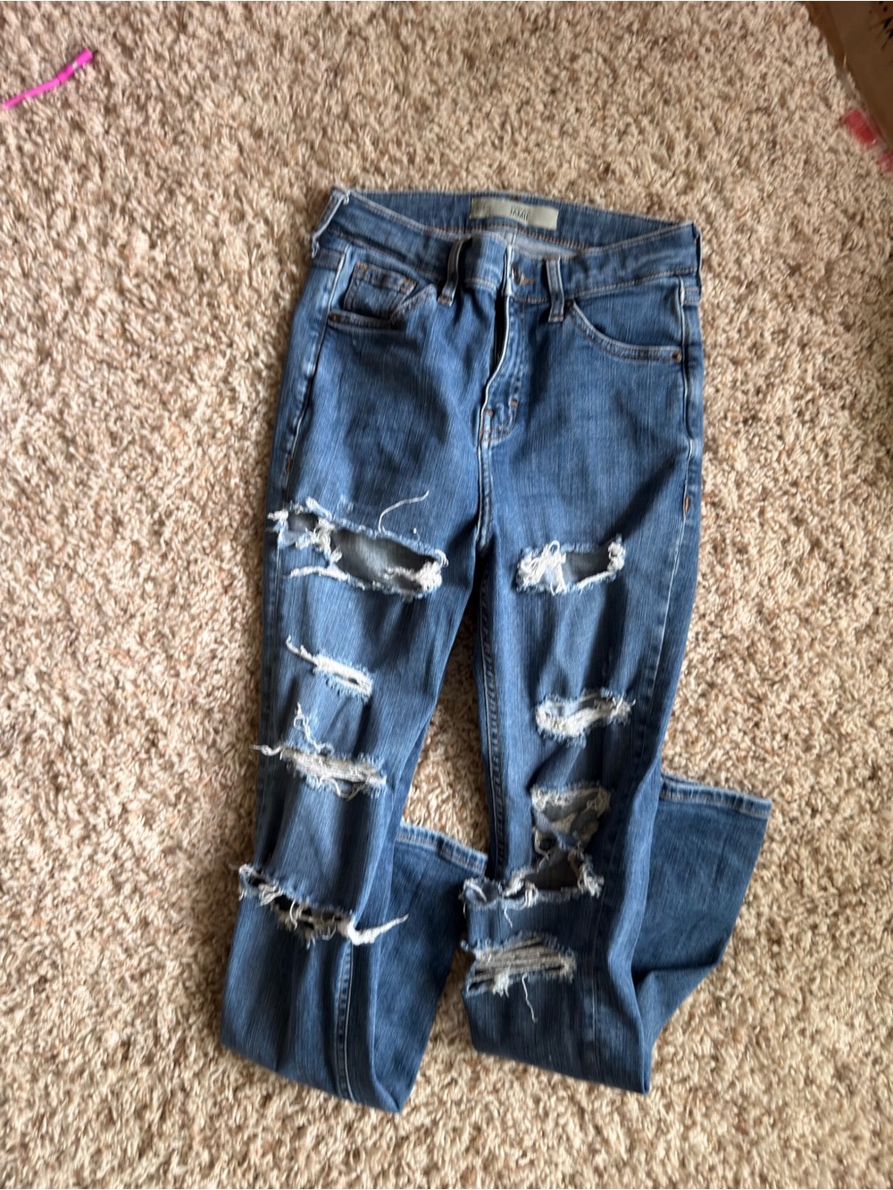 Topshop Distressed Skinny Jeans in Medium Blue